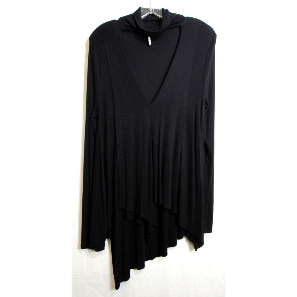 Free People Black Uptown Turtleneck Layered Raw Hem Long Sleeve Shirt XS EUC